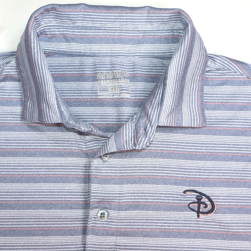 Ahead Performance Disney Golf Polo Shirt D Tee Small Blue Striped Short Sleeve